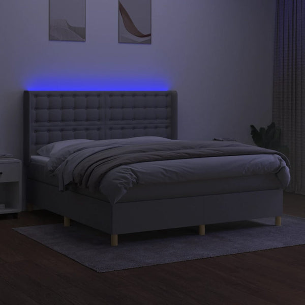 vidaXL Lit avec sommier tapissier et matelas LED Gris clair 180x200 cm Tissu