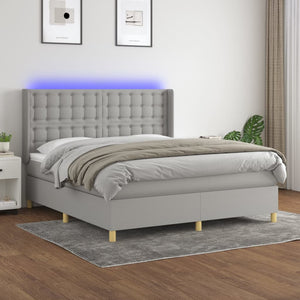 vidaXL Lit avec sommier tapissier et matelas LED Gris clair 180x200 cm Tissu