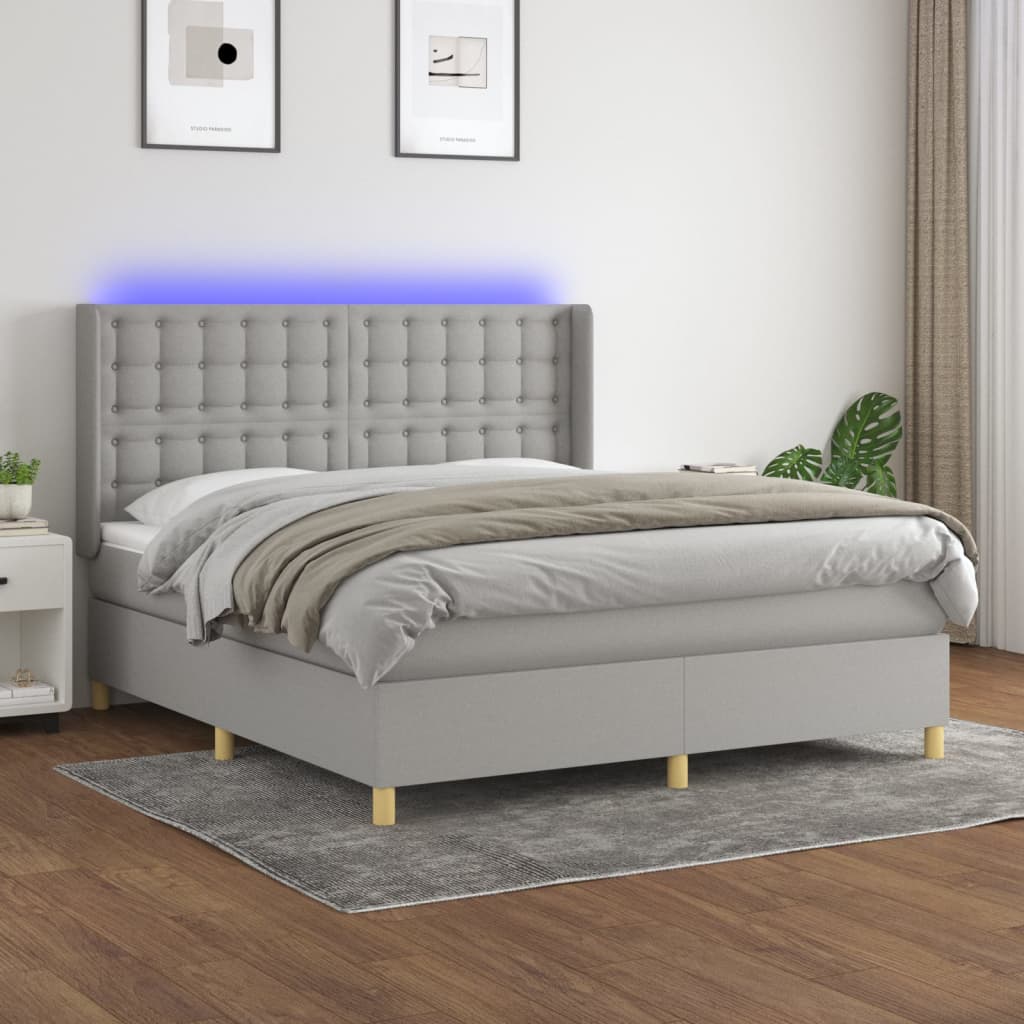 vidaXL Lit avec sommier tapissier et matelas LED Gris clair 180x200 cm Tissu