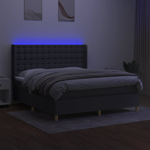 vidaXL Lit boxspring avec matelas et LED gris foncé 180x200 cm tissu