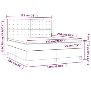 vidaXL Lit boxspring avec matelas et LED gris foncé 180x200 cm tissu