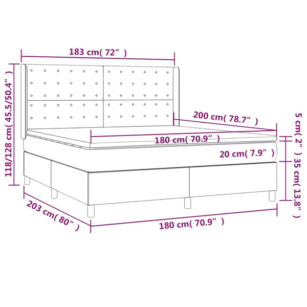 vidaXL Lit boxspring avec matelas et LED gris foncé 180x200 cm tissu