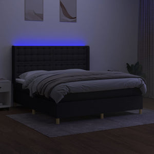 vidaXL Lit tapissier avec matelas et LED Noir 180x200 cm Tissu
