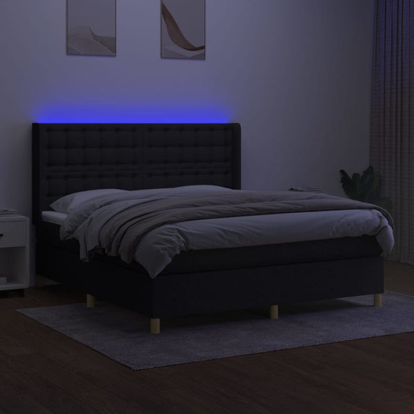 vidaXL Lit tapissier avec matelas et LED Noir 180x200 cm Tissu