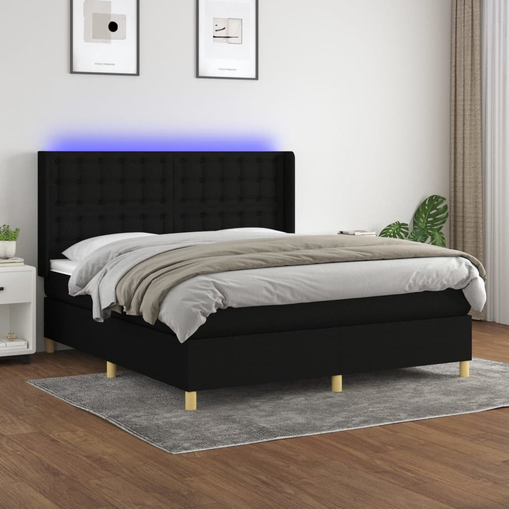 vidaXL Lit tapissier avec matelas et LED Noir 180x200 cm Tissu