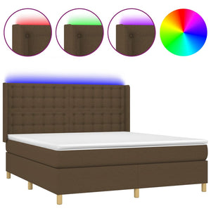 vidaXL Lit boxspring avec matelas et LED Marron foncé 180x200 cm Tissu