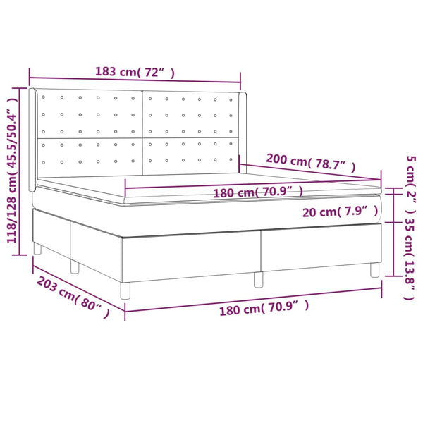 vidaXL Lit boxspring avec matelas et LED Marron foncé 180x200 cm Tissu