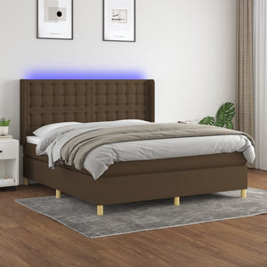 vidaXL Lit boxspring avec matelas et LED Marron foncé 180x200 cm Tissu