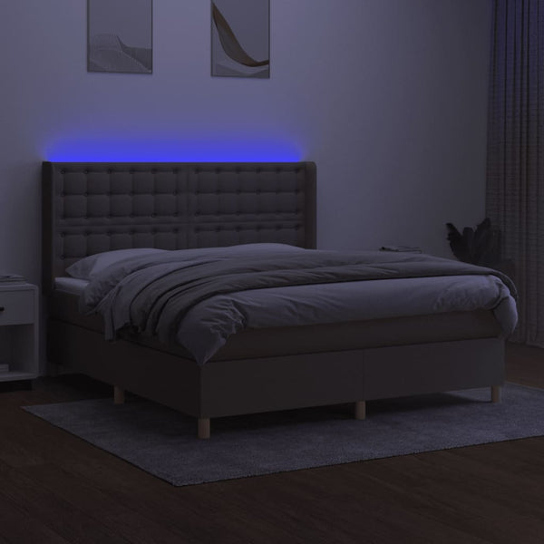 vidaXL Lit boxspring avec matelas et LED taupe 180x200 cm tissu