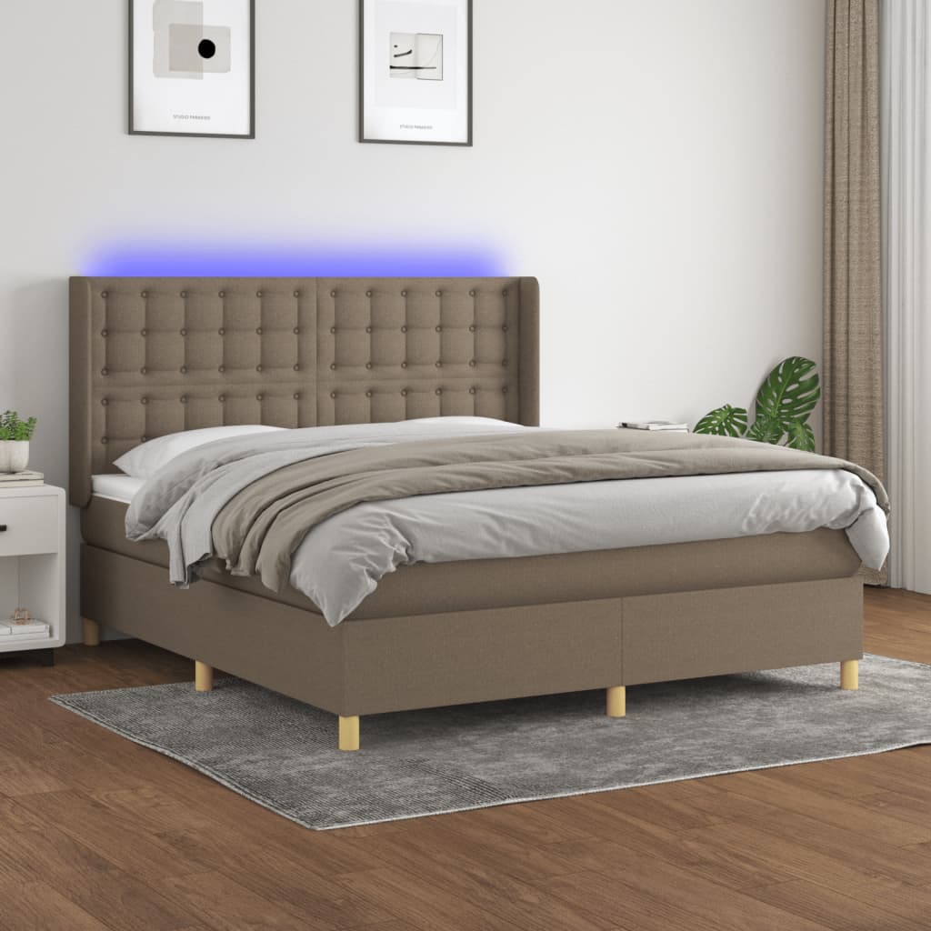 vidaXL Lit boxspring avec matelas et LED taupe 180x200 cm tissu