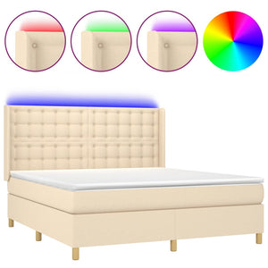 vidaXL Lit coffre avec matelas et LED Crème 180x200 cm Tissu