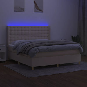vidaXL Lit coffre avec matelas et LED Crème 180x200 cm Tissu