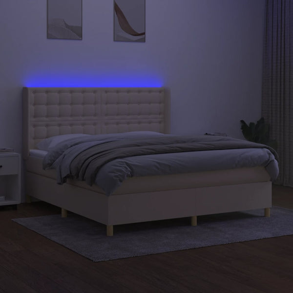 vidaXL Lit coffre avec matelas et LED Crème 180x200 cm Tissu