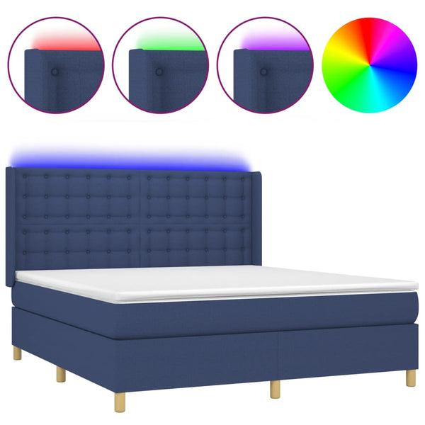 vidaXL Lit coffre avec matelas et LED bleu 180x200 cm Tissu