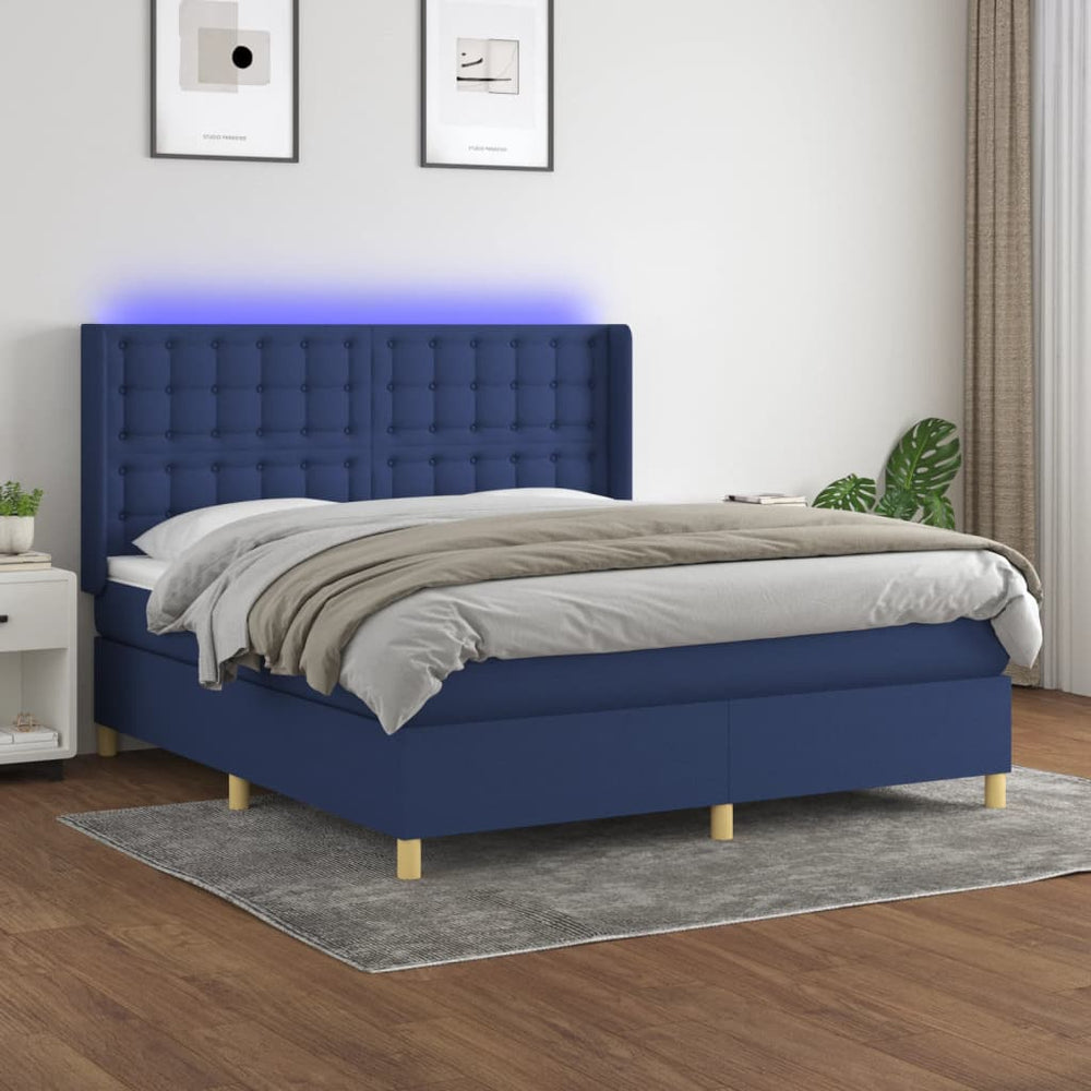 vidaXL Lit coffre avec matelas et LED bleu 180x200 cm Tissu