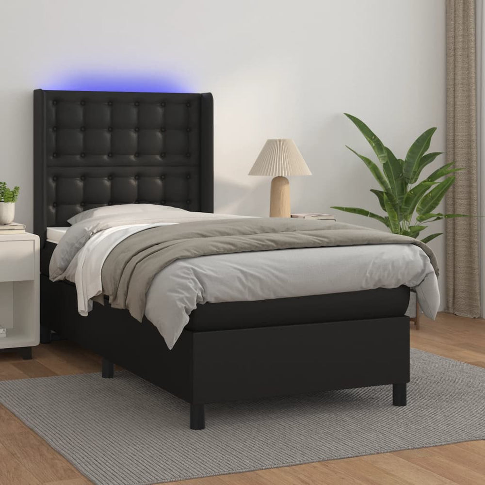 vidaXL Lit tapissier avec matelas et LED Noir 80x200 cm Similicuir