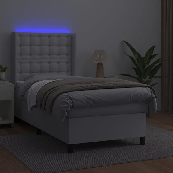 vidaXL Box Spring Bed with Mattress & LED White 80x200 cm Faux Leather