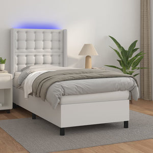 vidaXL Box Spring Bed with Mattress & LED White 80x200 cm Faux Leather