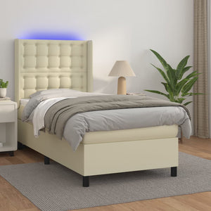 vidaXL Lit boxspring avec matelas et LED crème 80x200 cm similicuir