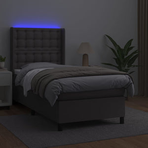 vidaXL Lit coffre avec matelas et LED gris 80x200 cm similicuir