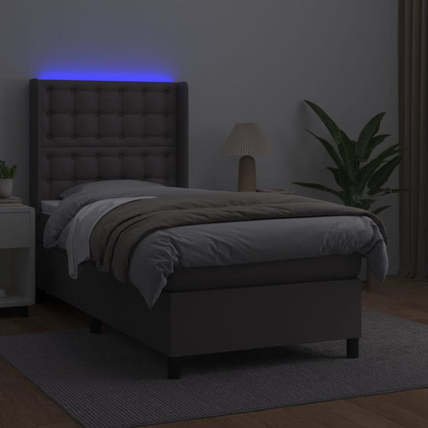 vidaXL Lit coffre avec matelas et LED gris 80x200 cm similicuir