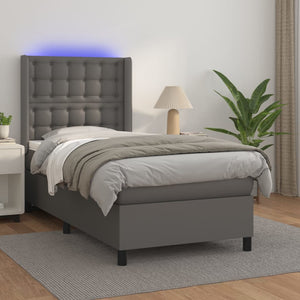 vidaXL Lit coffre avec matelas et LED gris 80x200 cm similicuir