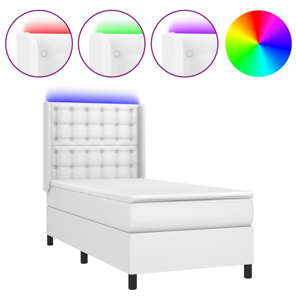 vidaXL Lit coffre avec matelas et LED Blanc 90x190 cm Similicuir