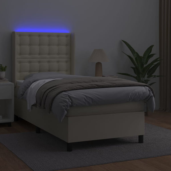 vidaXL Lit coffre avec matelas et LED Crème 90x190 cm Similicuir