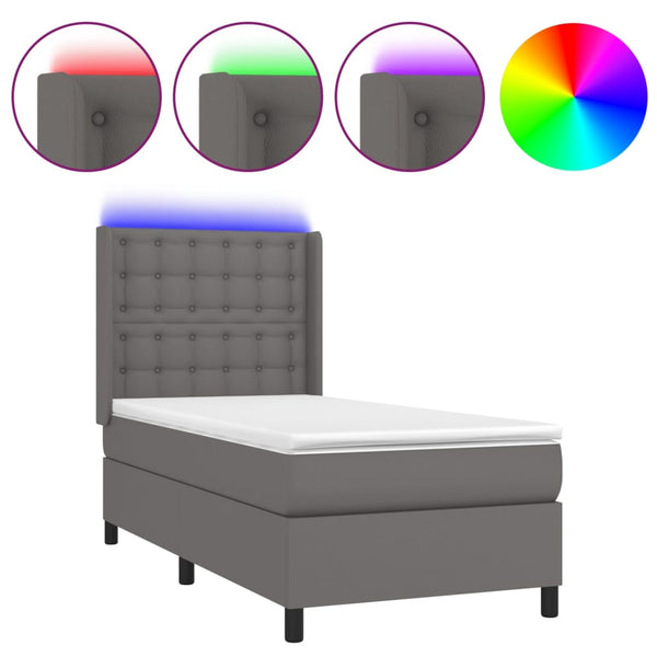 vidaXL Lit coffre avec matelas et LED gris 90x190 cm en similicuir