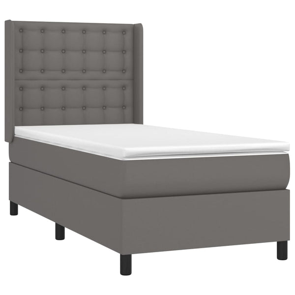 vidaXL Lit coffre avec matelas et LED gris 90x190 cm en similicuir
