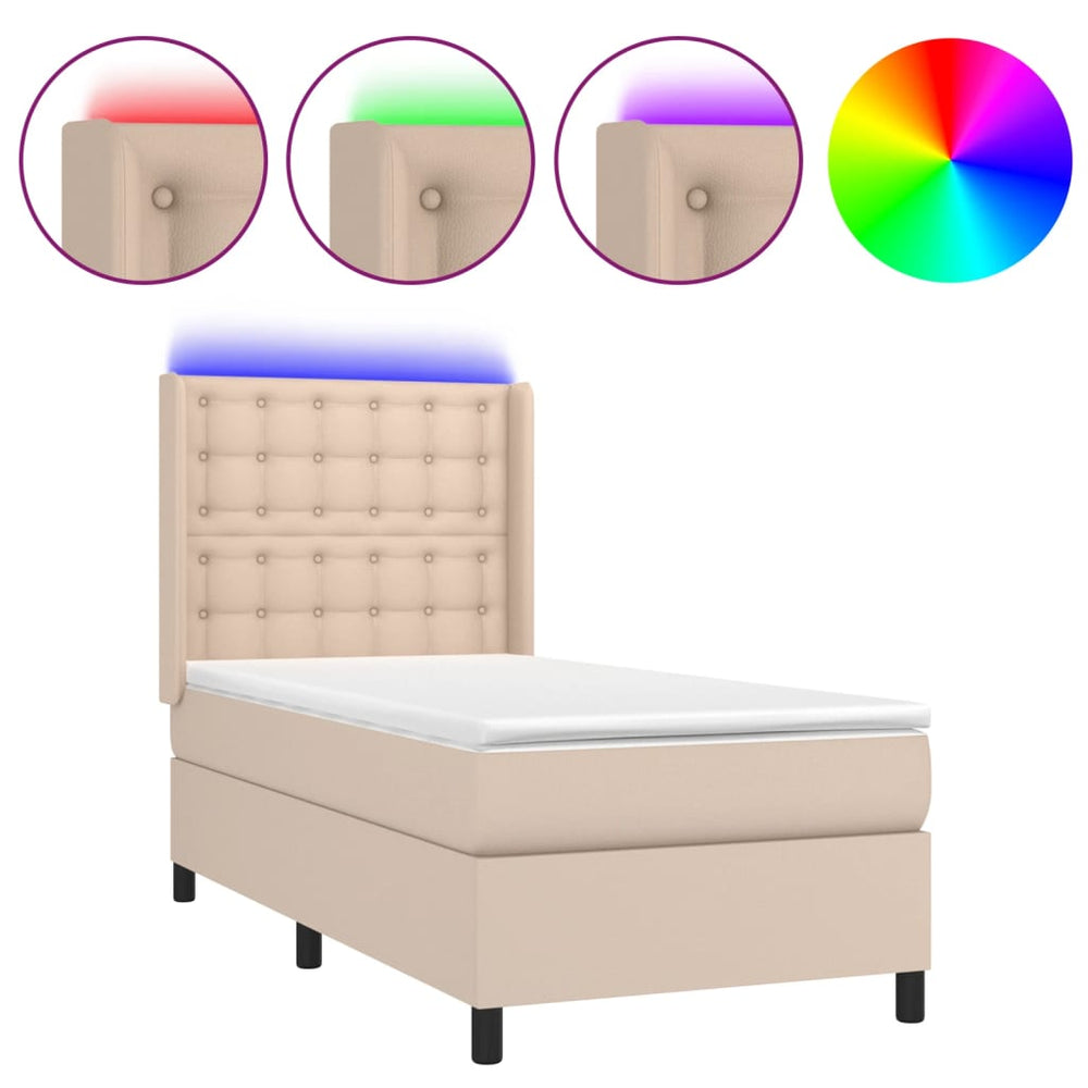 vidaXL Lit continental avec matelas et LED Marron cappuccino 90x190cm