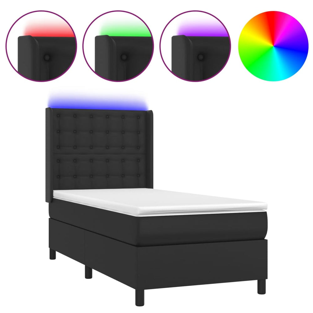 vidaXL Lit tapissier avec matelas et LED Noir 90x200 cm Similicuir
