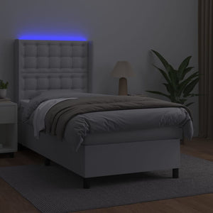 vidaXL Box Spring Bed with Mattress & LED White 90x200 cm Faux Leather
