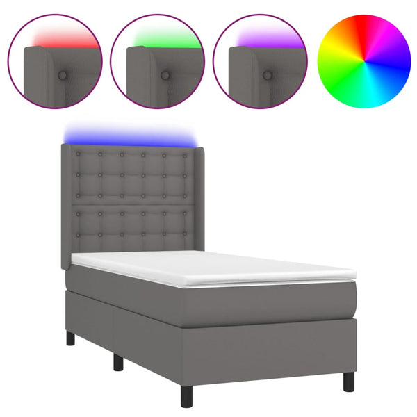 vidaXL Lit coffre avec matelas et LED Gris 90x200 cm Similicuir