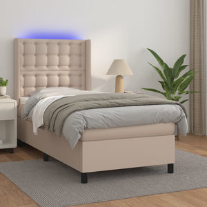vidaXL Lit coffre avec matelas et LED Cappuccino-marron 90x200 cm