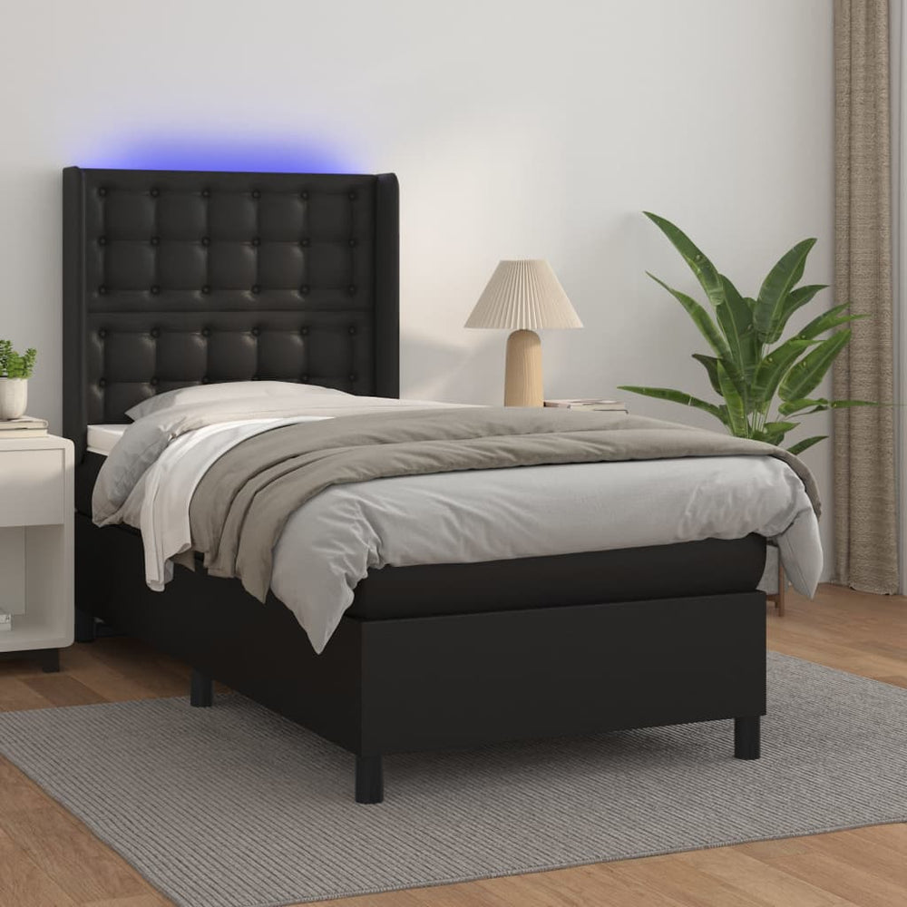 vidaXL Lit tapissier avec matelas et LED Noir 100x200 cm Similicuir