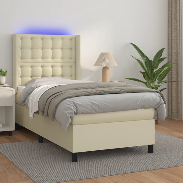 vidaXL Lit boxspring avec matelas et LED crème 100x200 cm similicuir