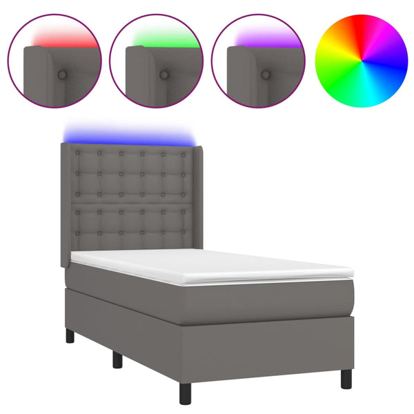 vidaXL Lit coffre avec matelas et LED Gris 100x200 cm Similicuir