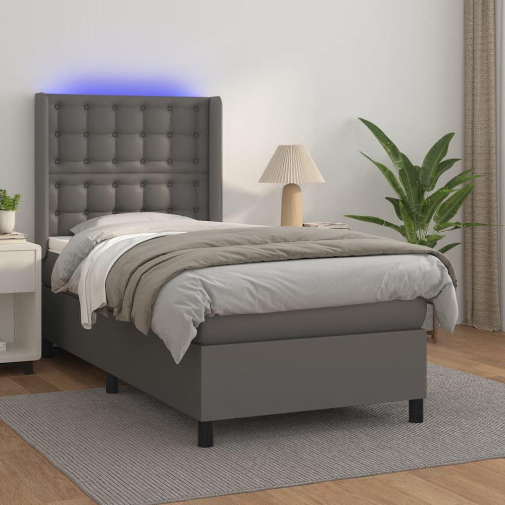 vidaXL Lit coffre avec matelas et LED Gris 100x200 cm Similicuir