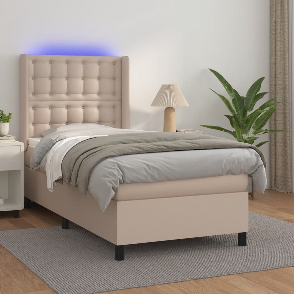 vidaXL Lit coffre avec matelas et LED Marron cappuccino 100x200cm