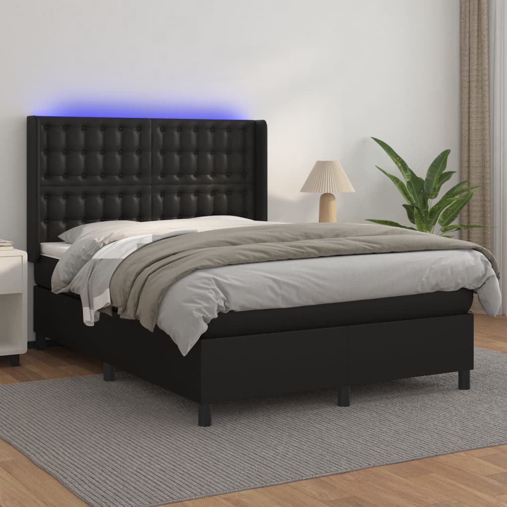 vidaXL Lit tapissier avec matelas et LED Noir 140x190 cm Similicuir