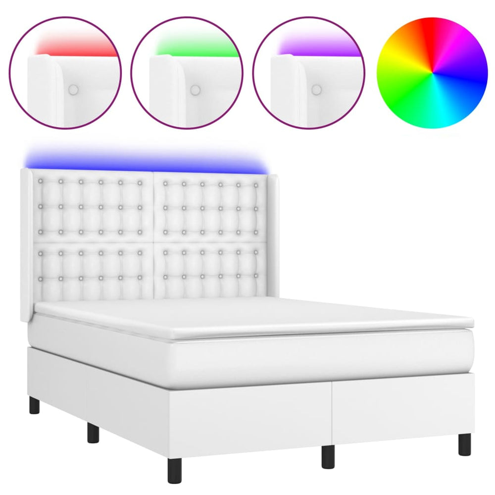 vidaXL Lit tapissier avec matelas et LED Blanc 140x190 cm Similicuir