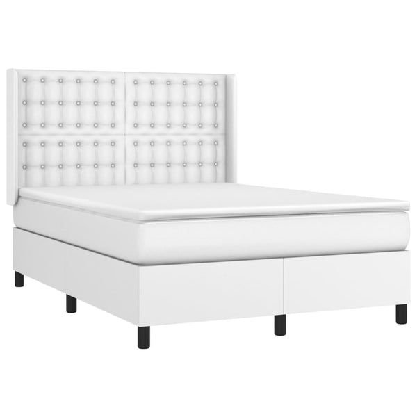 vidaXL Lit tapissier avec matelas et LED Blanc 140x190 cm Similicuir