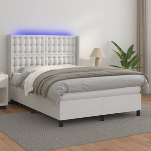 vidaXL Lit tapissier avec matelas et LED Blanc 140x190 cm Similicuir