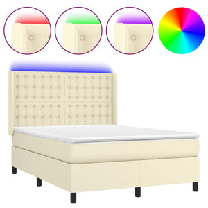 vidaXL Lit coffre avec matelas et LED Crème 140x190 cm Similicuir