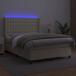 vidaXL Lit coffre avec matelas et LED Crème 140x190 cm Similicuir