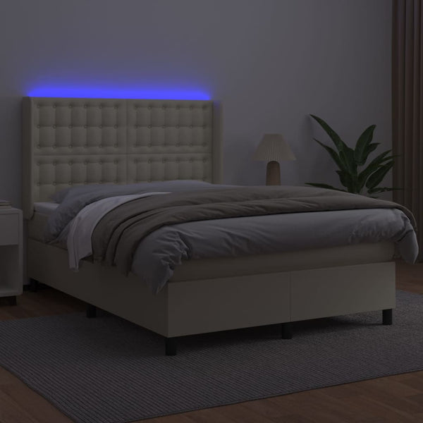 vidaXL Lit coffre avec matelas et LED Crème 140x190 cm Similicuir