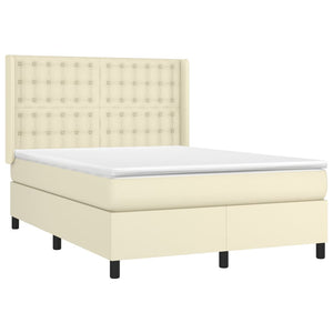 vidaXL Lit coffre avec matelas et LED Crème 140x190 cm Similicuir