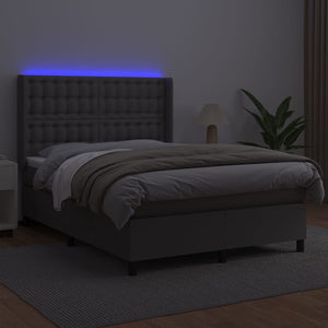 vidaXL Lit coffre avec matelas et LED Gris 140x190 cm Similicuir