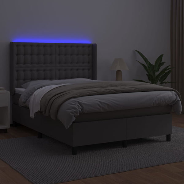 vidaXL Lit coffre avec matelas et LED Gris 140x190 cm Similicuir